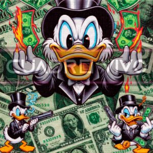 Pato Millonario Burning Money – Arte Pop de Lujo